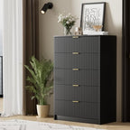 Furniway Black Dresser for Bedroom, Modern Dresser with 5 Drawers and Smooth Slides, Wide Chest of Drawers with Golden Handles for Bedroom, Living Room, Closet, 15.7" D x 31.5" W x 47.2" H - Image 7