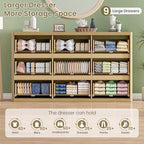 Standifurno Fluted 9 Drawers Dresser, 57" Wide Dresser for Bedroom, Modern Chest of Drawers with Curved Profile, Handleless, Wood Large Dressers TV Stand with Organizer Storage, Living Room, Natural - Image 3