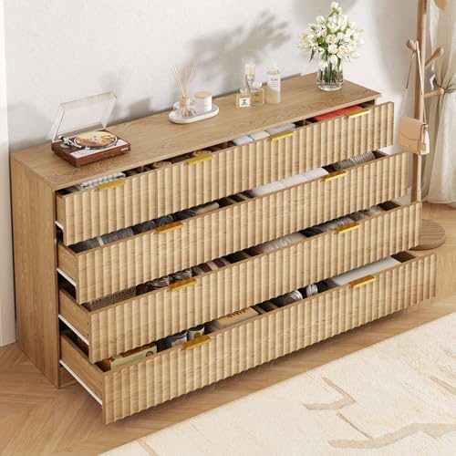 55.1" Wide Fluted 10 Drawer Dresser for Bedroom, Natural - Image 5
