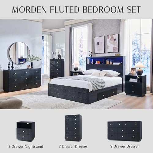 Fluted 7 Drawers Dresser for Bedroom, 48" Tall Modern Dressers & Chest of Drawers with Metal Handle, Wood Closet Clothes Storage Organizer,Storage Dressers Organizer for Hally/Living Room, Natural - Image 6