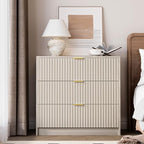 MAISONARIA Fluted Dresser for Bedroom, 32 Inch Wide Nightstand with Large Drawer, 3 Drawer End Table for Bedroom, Living Rooms, Offices, and Entryways, Beige - Image 6