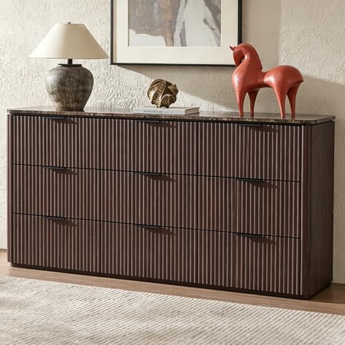 Fluted 9 Drawer Dresser for Bedroom, 54"W Wooden Large Long Chest of Drawer - Image 6