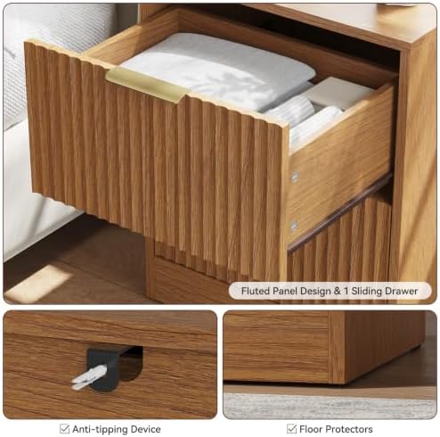 7 Drawer Dresser & 2-Drawer Nightstand Set 3-Piece, Natural Wood丨55 Wide Bedroom Set Night Stand Set of 2 with Metal Handle, Fluted Wood Chest of Drawers Storage Dressers Set for Bedroom - Image 6