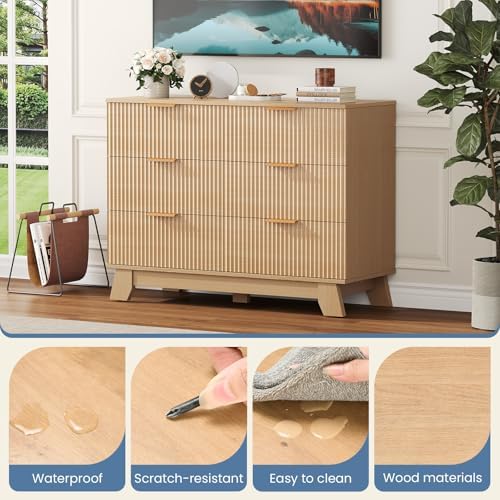 DUMOS Fluted Dresser for Bedroom, Wide Modern Storage Organizer, 6 Drawers - Image 5