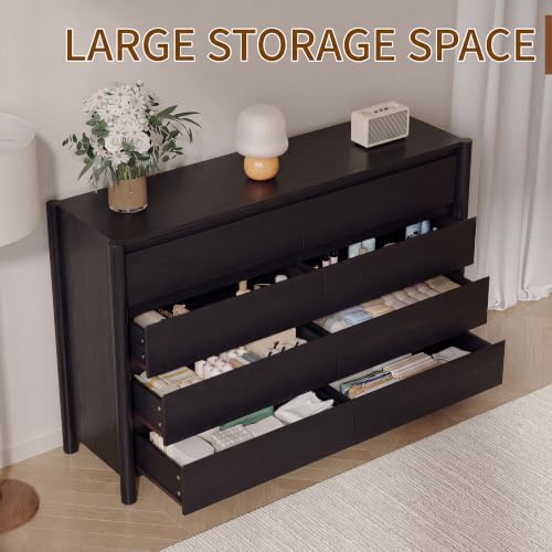 CHUWELL 55" Wide Black 8 Drawer Dresser for Bedroom with Solid Wood Legs - Image 6