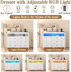 Wodeer White Dresser 6 Drawer Dressers for Bedroom with LED Lights, Charging Station, Wood Chest of Drawers with Metal Handles, Modern TV Stand Storage Cabinet for Living Room, Hallway, Entryway - Image 5