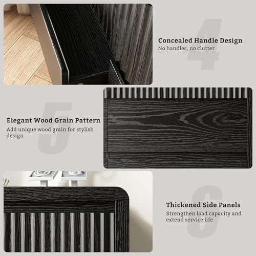 LYNSOM Black Fluted 6 Drawer Dresser for Bedroom, Curved Edge, 50" Wide - Image 6