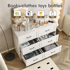 Fameill Dresser for Bedroom, 6 Drawer Wide Dresser Organizer with Charging Station for Hallway with Metal Handles, Woodgrain White - Image 5