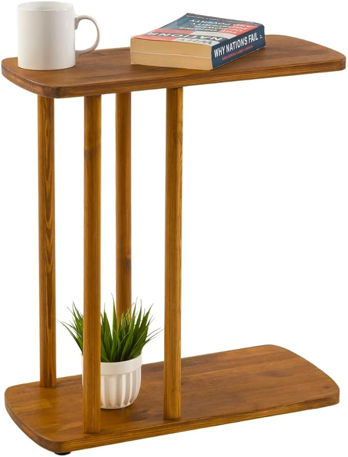 C-Shaped Solid Wood End Table, Side Table - Image 3