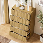 Furniway Mid Century Modern Dresser for Bedroom, 5 Drawer Tall Wood Dresser with Fluted Front, Chest of Drawers for Closet, Living Room, Hallway, Natural Oak - Image 4