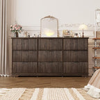 Fluted 9 Drawers Dresser for Bedroom, 63" Wood Dresser with Power Outlet and Deep Drawers, Wide Chest of Drawers, Modern Closet Dressers for Living Room, Upgraded Version with Wooden Drawers, Brown - Image 5