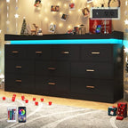 Hlivelood 10 Drawer Dresser with LED Light and Charging Station, Modern Chest of Drawers for Closet, Wide Drawer Organizer Cabinet, Living Room, Entryway, Hallway, Black - Image 6