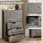Xixini 45.5" Tall 5-Drawer Farmhouse Dresser for Bedroom, Dark Brown - Image 5