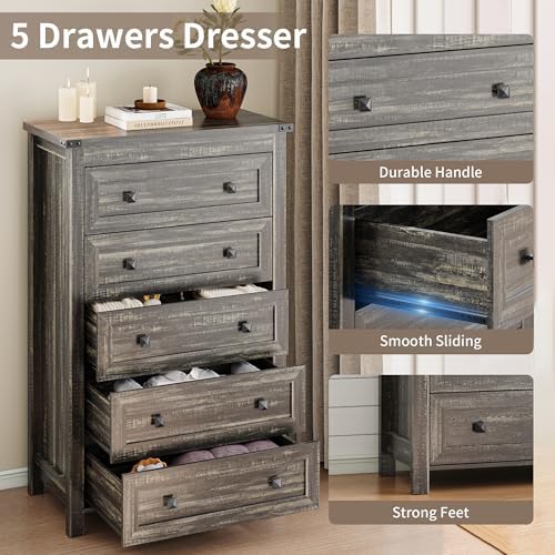 Xixini 45.5" Tall 5-Drawer Farmhouse Dresser for Bedroom, Dark Brown - Image 5