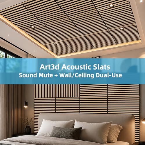 Art3d 12-Pack Acoustic Slat Panel & Ceiling Tile, 2 x 2 ft, Natural Oak - Image 4