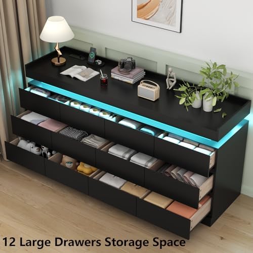 Gyfimoie 12 Drawer Dresser with Power Outlet, Modern Dresser with LED Light - Image 5