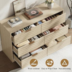 MALOL 48" Wide 6 Drawers Dresser for Bedroom, Coastline Fluted Modern Dresser Drawer with Metal Handle, Storage Chest of TV Stand Organizers Wooden for Living Room, Hallway, Closet, Natural Wood - Image 5