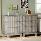 Xixini Fluted Nightstand with Charging Station, Tall Bedside Table, Grey - Image 7