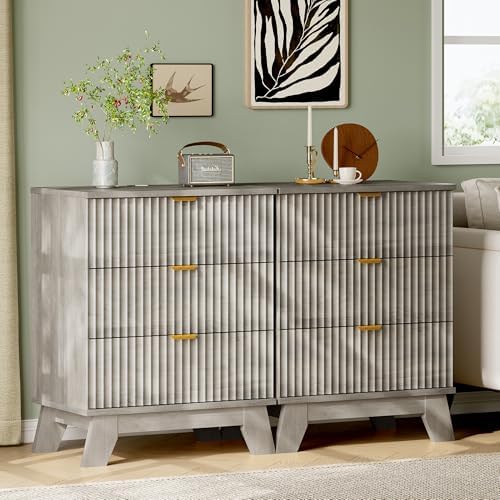 Xixini Fluted Nightstand with Charging Station, Tall Bedside Table, Grey - Image 7