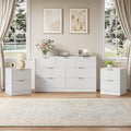 7 Drawer Dresser & 2-Drawer Nightstand Set 3-Piece, White丨55 Wide Bedroom Set Night Stand Set of 2 with Metal Handle, Fluted Wood Chest of Drawers Storage Dressers Set for Bedroom by NOVAMAISON