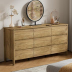 Furniway 63" Wide 9 Drawer Wood Dresser for Bedroom with Legs, Natural Oak - Image 6