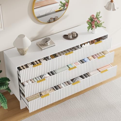 GarveeHome 59" Wide Fluted 9 Drawers Dresser, White - Image 6