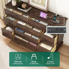 jiteentarou Farmhouse 9 Drawer Dresser for Bedroom,63” Wood Dresser & Chest of Drawers with Power Outlets,Large & Wide Dressers for Bedroom,Tall Storage Dresser Organizer(Rustic Brown) - Image 4