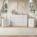 3 Pcs White 8 Drawer Dresser & 3-Drawer Nightstand Set丨Tall Fluted Dresser and Night Stand Set of 2 with Metal Handle, Modern Wood Chest of Drawers Storage Dressers Set for Bedroom by NOVAMAISON