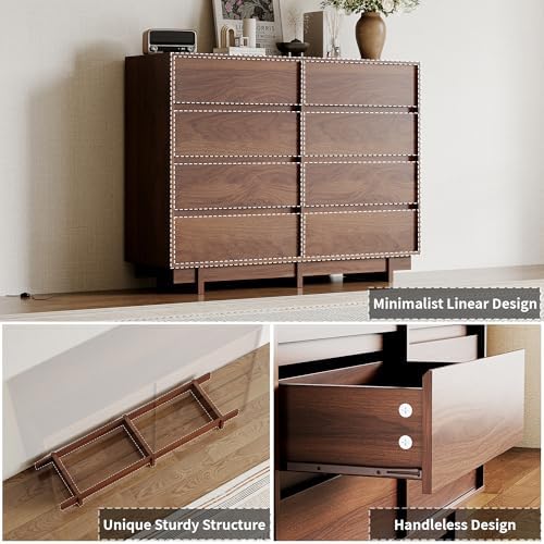 8 Drawer Walnut Dresser for Bedroom, 53" Wide Mid Century Modern Dresser - Image 3