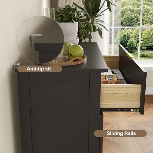 Wooden 4 Drawer Dresser for Bedroom, 36.6 in Tall Fluted Dresser with Metal Handles, Modern Chest of Drawers for Bedroom, Living Room, Entryway, Black - Image 5