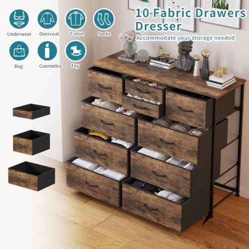 LUMTOK 10 Drawers Dresser with Fabric Bins for Bedroom,Closets，Rustic Brown - Image 4
