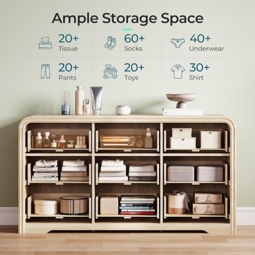LINSY HOME 9-Drawer Fluted Dresser for Bedroom, Light Oak, Mid Century - Image 4