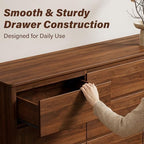 Furniway 63" Mid-Century Modern Dresser for Bedroom, 9 Drawer Wide Chest of Drawers with Wood Legs, Large Storage Bedroom Dresser, Walnut - Image 5