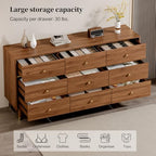 Chrangmay 9 Drawer Dresser,63" Wide Mid Century Chest of Drawers,Wooden Bedroom Drawer Dresser with 9 Storage Drawers for Bedroom,Living Room,with Anti-Tipping Device,Chestnut - Image 3