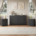 6 Drawer Dresser & 2-Drawer Nightstand Set 3-Piece, Black丨55 Wide Bedroom Set Night Stand Set of 2 with Metal Handle, Fluted Wood Chest of Drawers Storage Dressers Set for Bedroom by NOVAMAISON