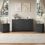 6 Drawer Dresser & 2-Drawer Nightstand Set 3-Piece, Black丨55 Wide Bedroom Set Night Stand Set of 2 with Metal Handle, Fluted Wood Chest of Drawers Storage Dressers Set for Bedroom by NOVAMAISON