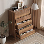 CHUWELL 45" Tall Walnut 5 Drawer Dresser for Bedroom with Solid Wood Legs - Image 6