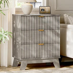 Xixini Fluted Nightstand with Charging Station, Tall Bedside Table, Grey - Image 3
