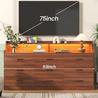 Bigbiglife 9 Drawer Dresser with Built in Power Outlet and LED Light, Modern Chest of Drawers for Bedroom, Triple Wide Drawer Organizer Cabinet for Living Room, Entryway, Hallway, Walnut Brown - Image 5