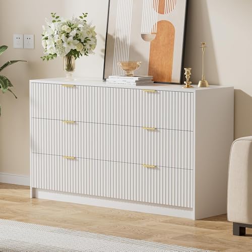 Furniway White Dresser for Bedroom, Modern Dresser with 6 Drawers and Smooth Slides, Wide Chest of Drawers with Golden Handles for Bedroom, Living Room, Closet, 15.7" D x 55.1" W x 31.4" H - Image 7