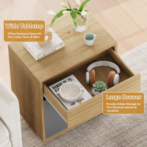 TEENFON Nightstands Set of 2, Night Stand with Drawer and Open Shelf, Nightstands Bedside Table with Removable Fabric Drawer, Night Stands for Bedroom, Small Space, Natural - Image 6