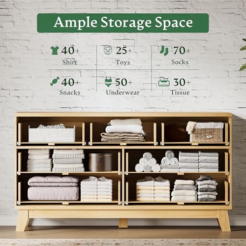 Xixini Fluted Dresser with 7 Drawers, 58" Wide Modern Chest of Drawers with Metal Handle, Wooden Dresser TV Stand, Wood Closet Clothes Storage Organizer for Bedroom, Living Room, Hallway, Natural Oak - Image 4