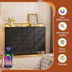 WLIVE Black Dresser TV Stand 9 Drawers, Fabric Chest of Drawers LED Lights - Image 6