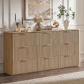 63"W Fluted 9 Drawer Bedroom Dresser, with Faux Marble Top,Natural Oak by DelArk