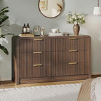 Decofy 55" W Fluted 6-Drawer Dresser for Bedroom, Walnut by Decofy