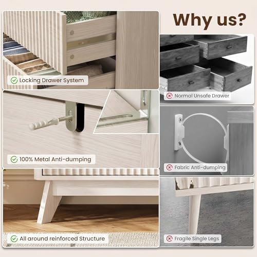 47" Wide Fluted 6 Drawers Dresser for Bedroom,Curved Edge,White - Image 6