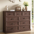 Farmhouse 9 Drawer Dresser for Bedroom, 55" Brown Dresser with TV Stand by CARPETNAL