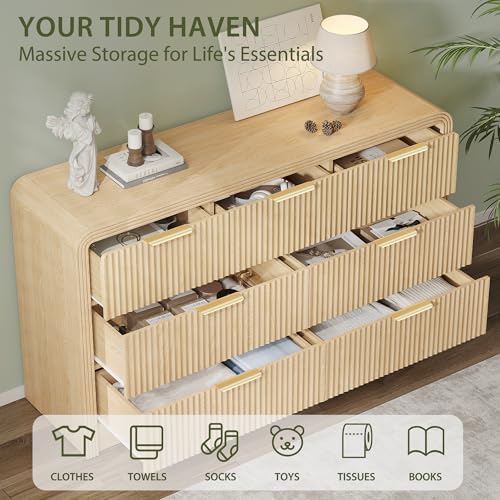 Decofy 55" W Fluted 7-Drawer Dresser for Bedroom, Natural Oak - Image 5