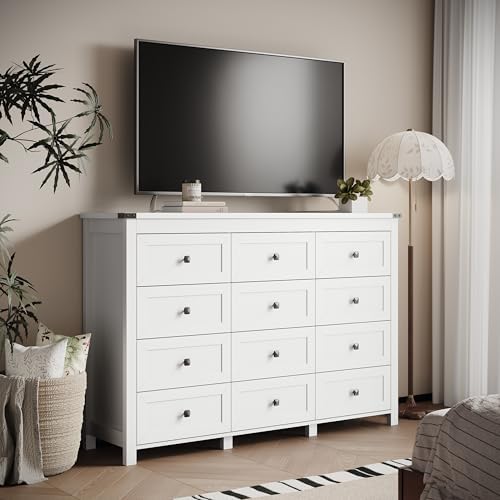 Xixini 59.1" Wide 12-Drawer Farmhouse Dresser for Bedroom, White - Image 6