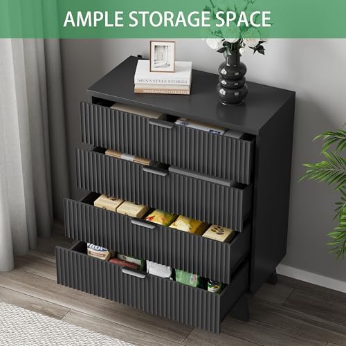 Xixini Fluted Nightstand with 4 Drawers, 31.5" Wide Side Table, Black - Image 6